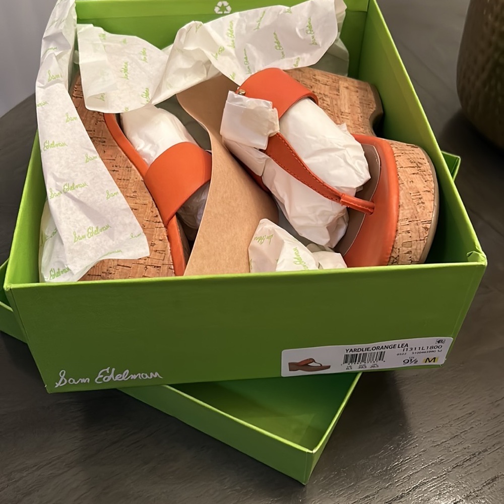 SAM EDELMAN Yardlie Wedge Sandal In Sunset Orange - Picture 2 of 13